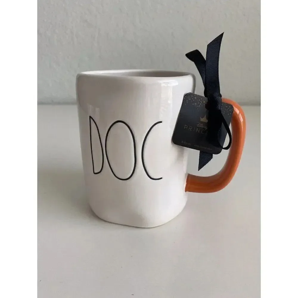 Rae Dunn Disney Snow White “DOC”‎ Double Sided Mug 7 Dwarfs Orange NEW